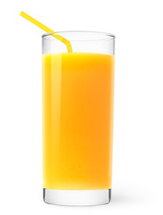 Isolated drink. Glass of orange juice with straw isolated on white background © ChaoticDesignStudio