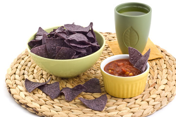 Blue corn tortilla chips with salsa