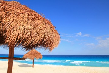 palapa sun roof beach umbrella in caribbean
