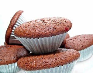 Chocolate cakes isolated on white