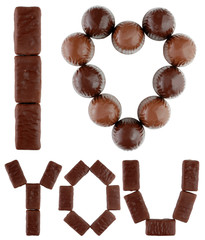 I love you text made of chocolates