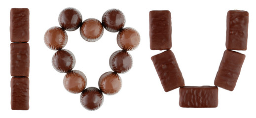 I love you text made of chocolates