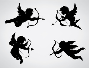 Four cute Valentine's angel silhouette