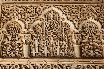 Ornate carvings at the Alhambra palace in Granada Spain