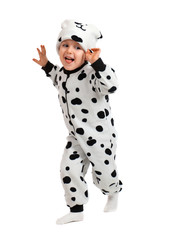 boy   dressed in Dalmatian  suit