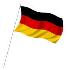 Flag of Germany with pole flag waving over white background