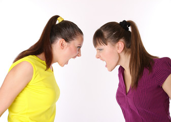 two girls shouting at each other