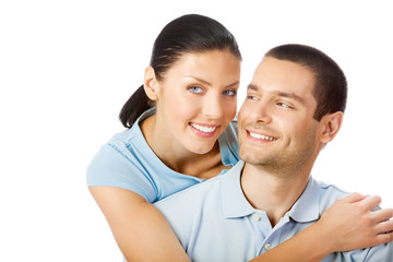 Fototapeta premium Portrait of young happy smiling attractive couple, isolated