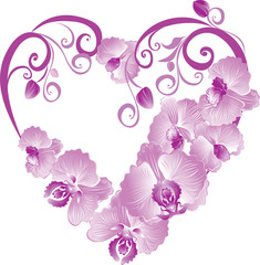 Heart from purple orchid. Vector Valentines card.