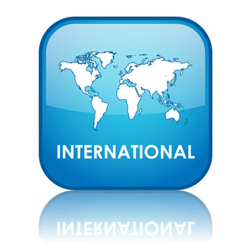 "INTERNATIONAL" Button (global world trade map business travel)