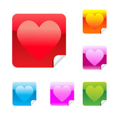 Hearts set of square glossy stickers with corner