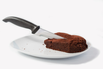 Chocolate cake with knife