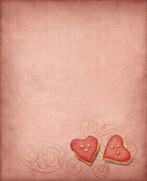 Grunge pink background with sweet hearts