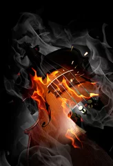Foto auf Acrylglas Flamme Geige im Feuer