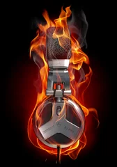 Door stickers Flame Headphones in fire
