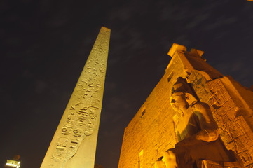 Statue of Ramses II and Obelisk of Luxor Temple. Luxor, Egypt