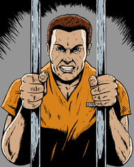 Drawing of a prisoner in a comic book format