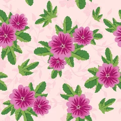 Tuinposter vector pink floral texture with malva flowers © pavalena