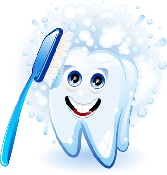Dente e Spazzolino Cartoon-Dental Care Cartoon-Vector