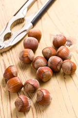 hazelnuts on wooden table