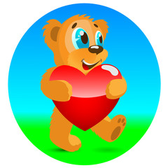 Happy bear with red heart.