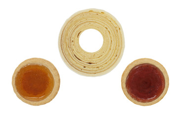 Isolated Baumkuchen and Jam Tart