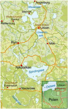 Landkarte von Masuren, Polen