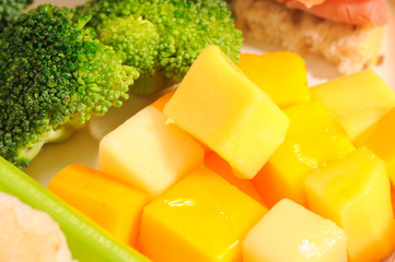 Cheese cubes and broccoli