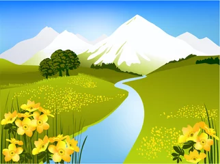 Photo sur Plexiglas Animaux de la forêt Paysage de printemps avec des fleurs