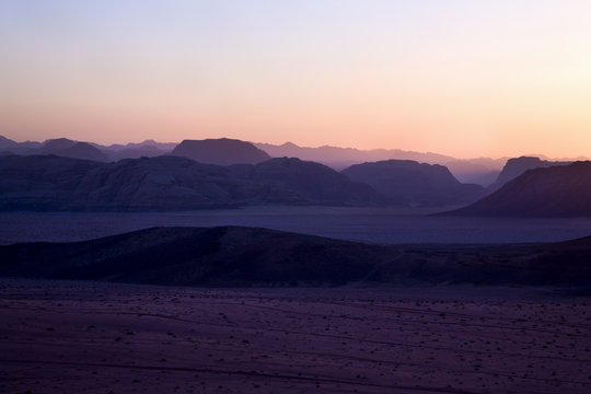 Hills in Wadi Rum desert during sunset, Jordan