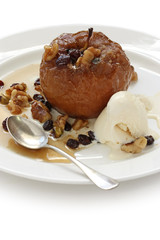 baked apple with ice cream