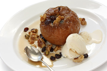 baked apple with ice cream