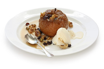 baked apple with ice cream