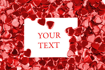 Card with space for your text on a red hearts background
