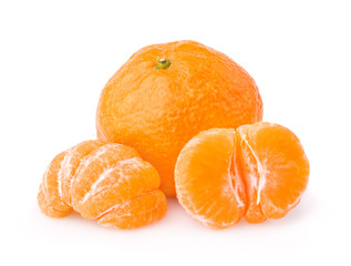 Ripe tangerine with slices isolated on a white background