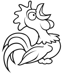 Crowing Rooster - Black and White Cartoon illustration
