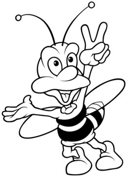 Wasp showing Wictory - Black and White Cartoon illustration