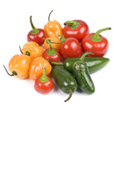 Assorted Hot Peppers Isolated on White
