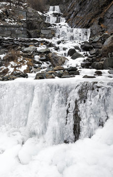Ice waterfall in Primolo, Valtellina