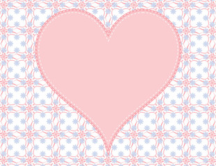 Stitched Pink Valentine Heart on  flower pattern background