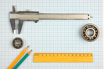calipers, bearing and square