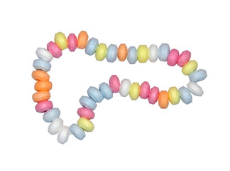 Candy necklace, isolated on pure white