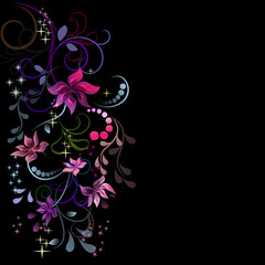 Colorful flowers design with black copy space.