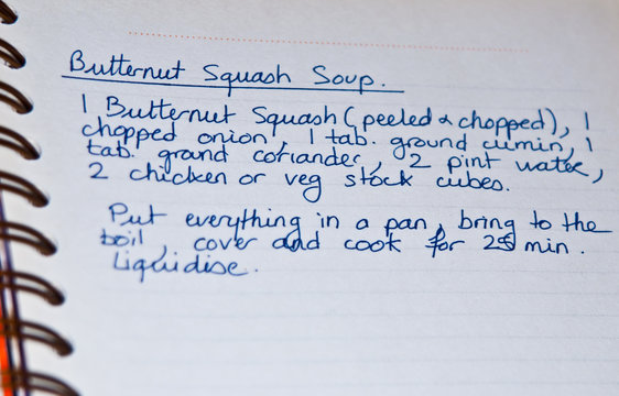 Butternut Squash Soup Handwritten Recipe