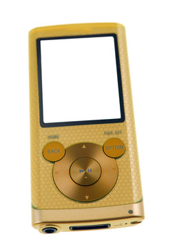 yellow gold mp3 player isolated on white background