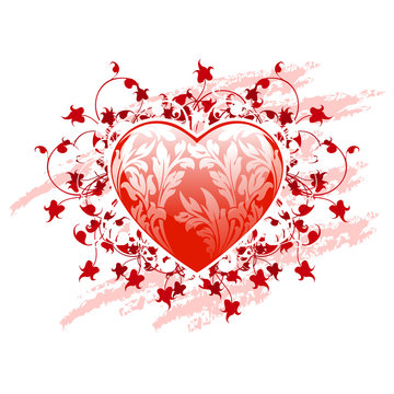 Red valentines heart with floral pattern