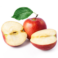 ripe red apple with two halves + Clipping Path