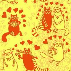 Seamless pattern with cats in love.
