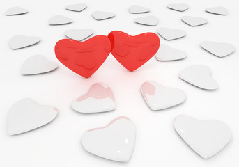 3D rendering of two valentine hearts