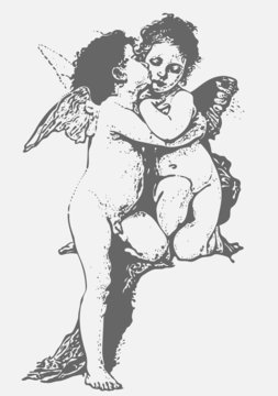 Valentin's angels, graffiti style, vector illustration